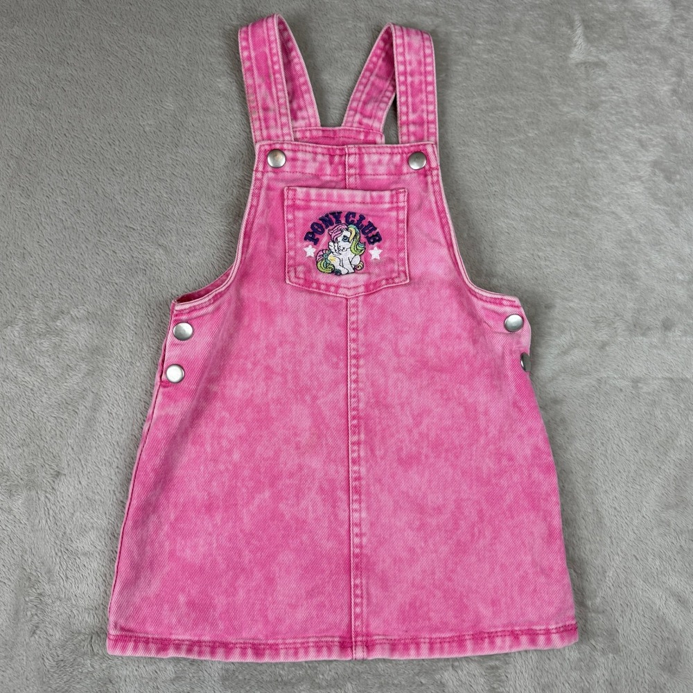 My Little Pony Overall Dress Kids 3T Pink Acid Wash Pony Club Embroidered Denim